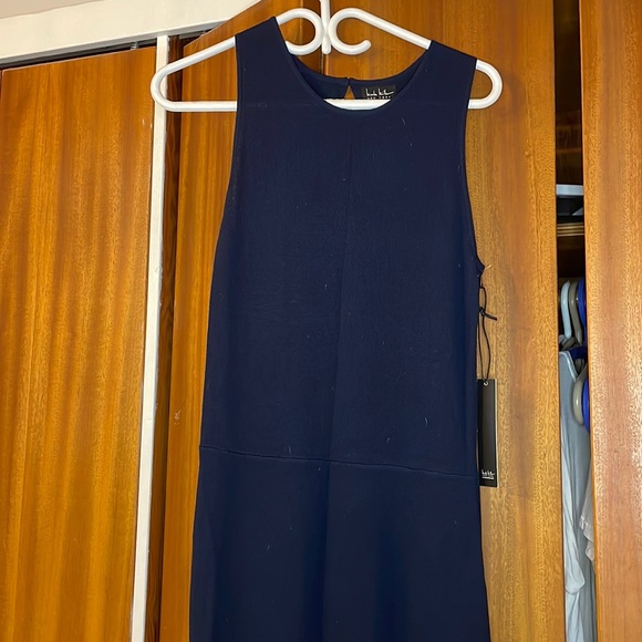 NWT - Nicole Miller New York knit maxi asymmetrical hem dress in navy - Picture 4 of 8